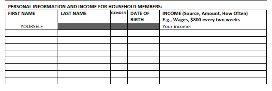 Intake showing list of household members